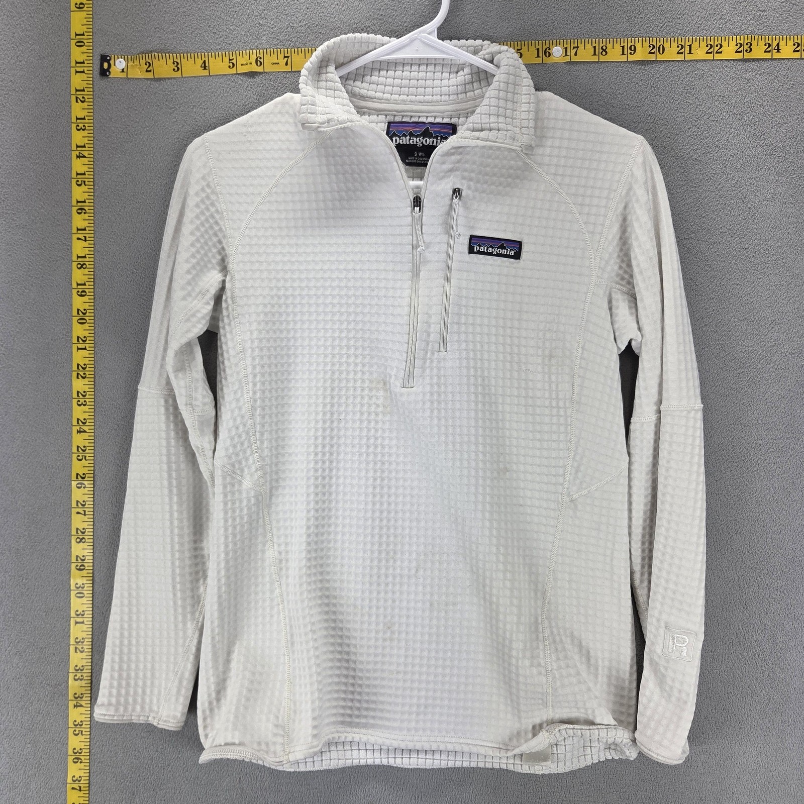 Patagonia Jacket Womens Small White R1 Pullover Polartec Grid Fleece 1/4 Zip