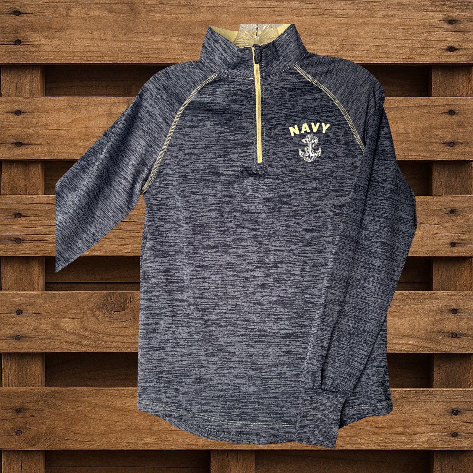 Colosseum Navy Theme Size MediumLong Sleeve 1/4 Zip Blue Heather Tagless.