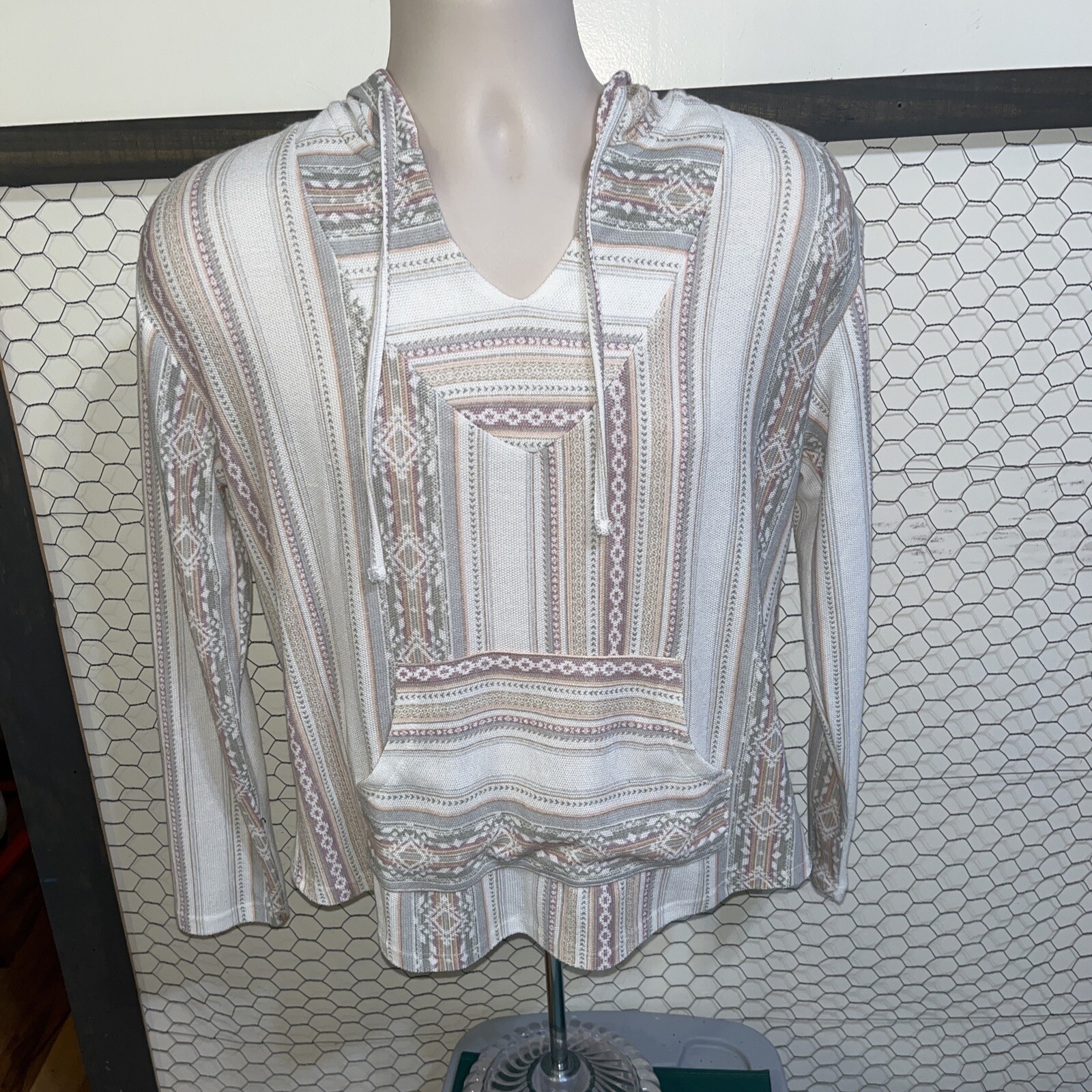 WallFlower Hooded Pull Over Top Size L Stripe Multi Soft Fabric Lightweight