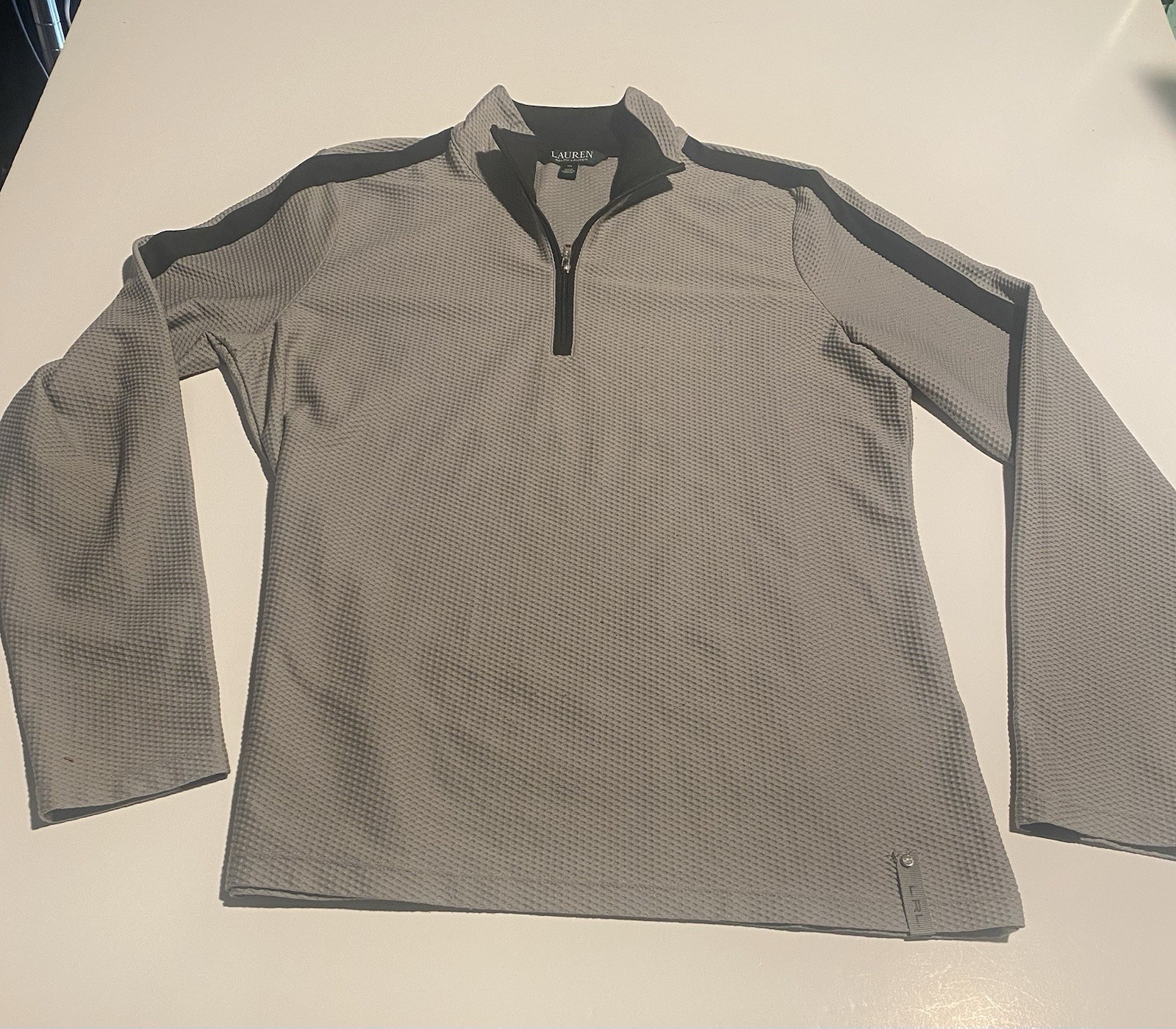 Ralph Lauren Active LRL Womens XL Grey Waffle Knit 1/4 Zip Mock Neck