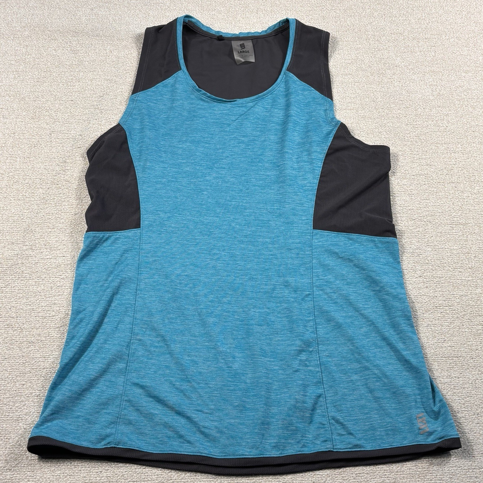 Second Skin Athletic Performance Train Tank Top Women Large Teal Gray Stretch