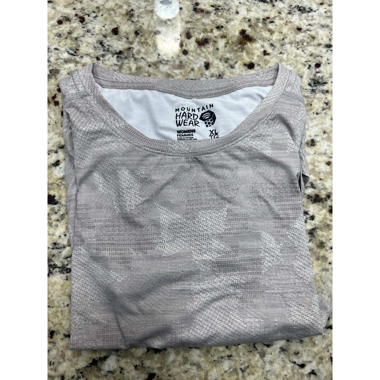 Mountain Hardwear Womens Grey Camo Print 3/4 Sleeve Performance Hiking Top XL
