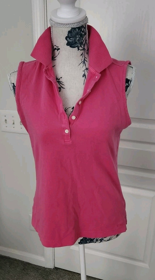 Izod Stretch Sleeveless Collared Polo Shirt~Size S~Hot Pink~VTG~96% Cotton~VEUC