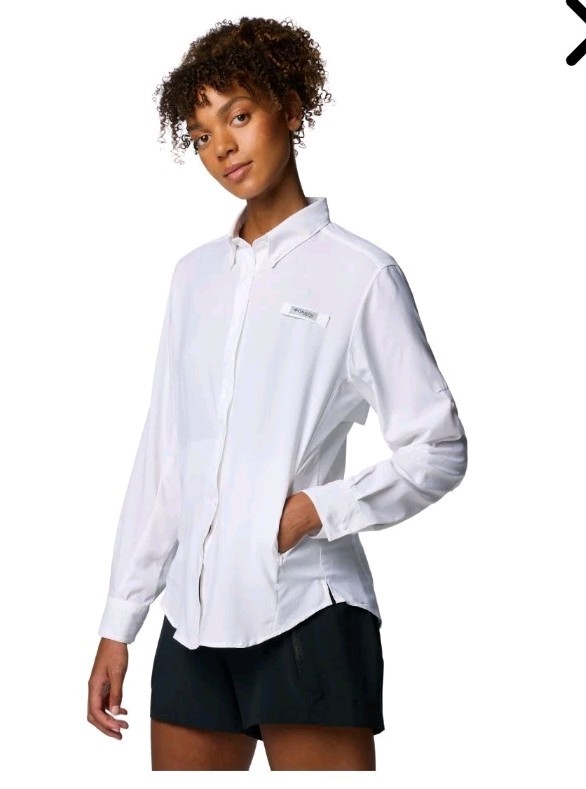 Columbia PFG Omni-shade Sun Protection White Shirt With Pockets Hiking Camping