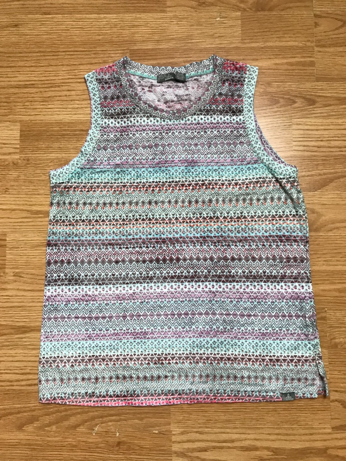 Prana Tank Top Womens S Burnout Green Pink Geometric Organic Cotton Blend