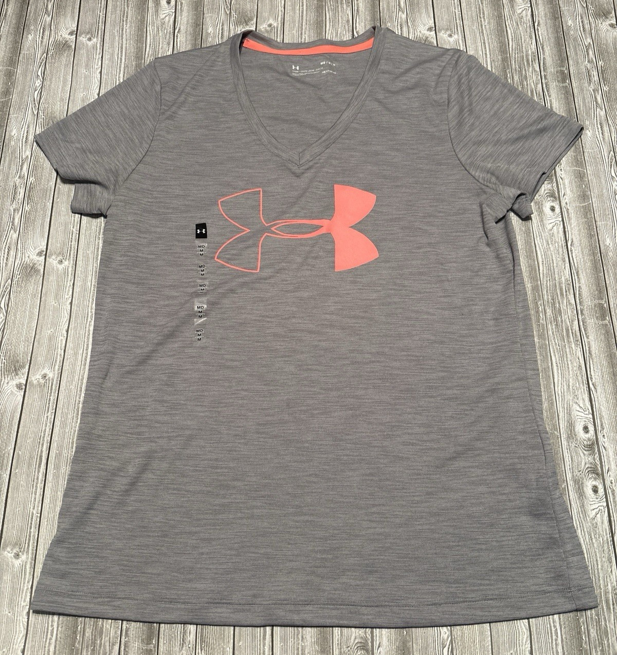 Under Armour UA Womens Heat Gear Loose Fit Gray Short Sleeve Shirt V Neck Size M