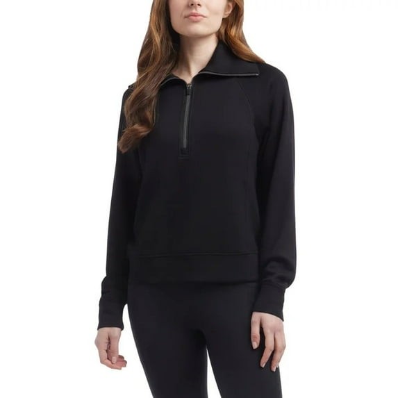 Danskin Women’s Pattern Style Luxe Half-Zip Top, Black, Medium