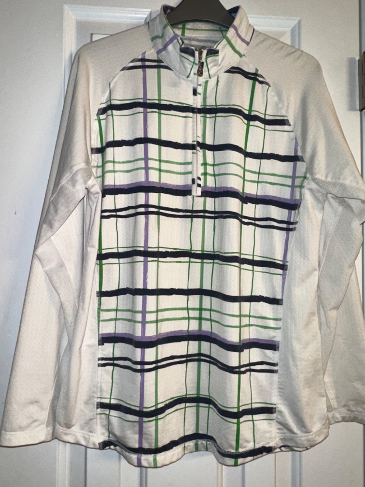 San Soleil White/Multicolor 1/4 Zip Pullover UV 50 Cooling Womens L