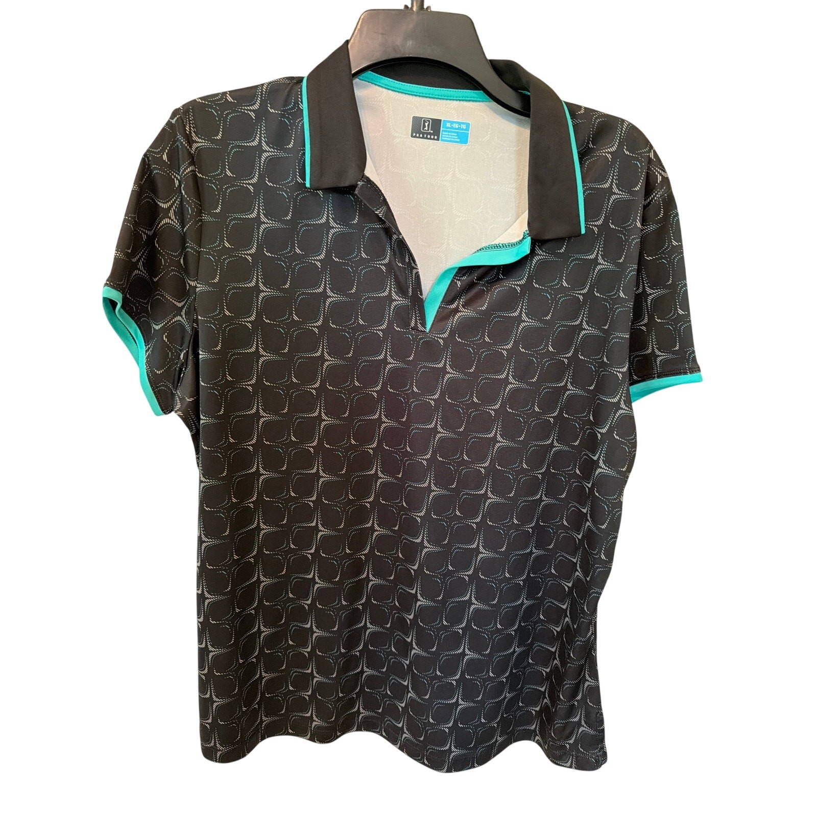 PGA Tour Polo Shirt Women’s Size XL Black Print Golfcore Tennis Pickleball