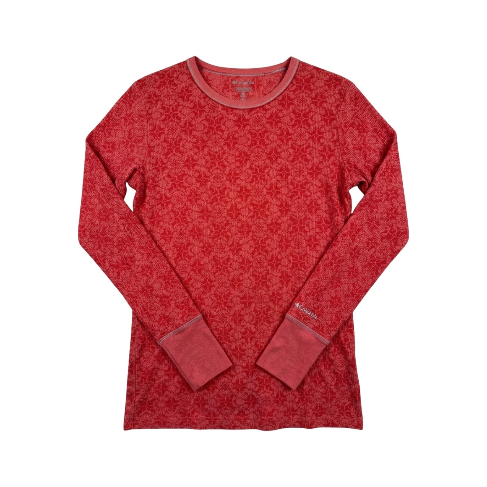 Columbia Omni-Wick Base Layer Top Red Snowflake Fair Isle Waffle Knit XL
