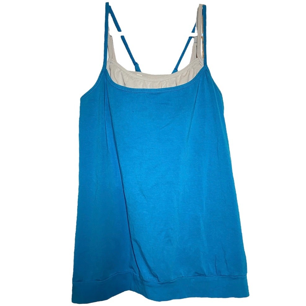 Athleta Tank Top Built in Bra V-Back Thick Hem Banded Blue XS