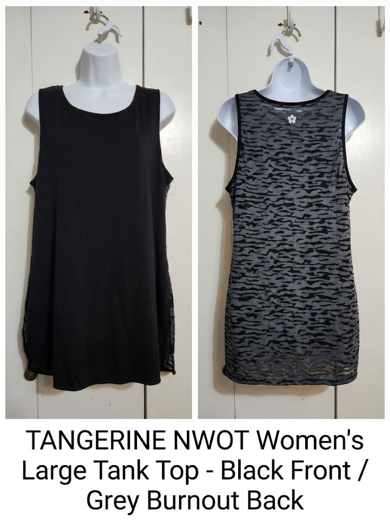 Tangerine Women’s Tank Top Large Black Gray Burnout Pattern NWOT Athleisure