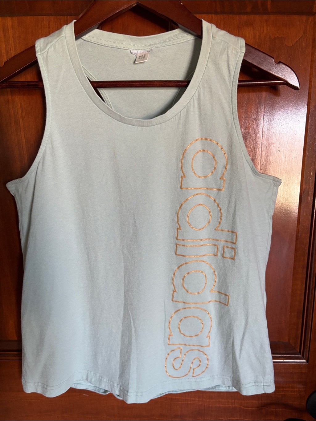 adidas Women’s Essentials Light Mint Racerback Tank w/Metallic Gold Logo- Small