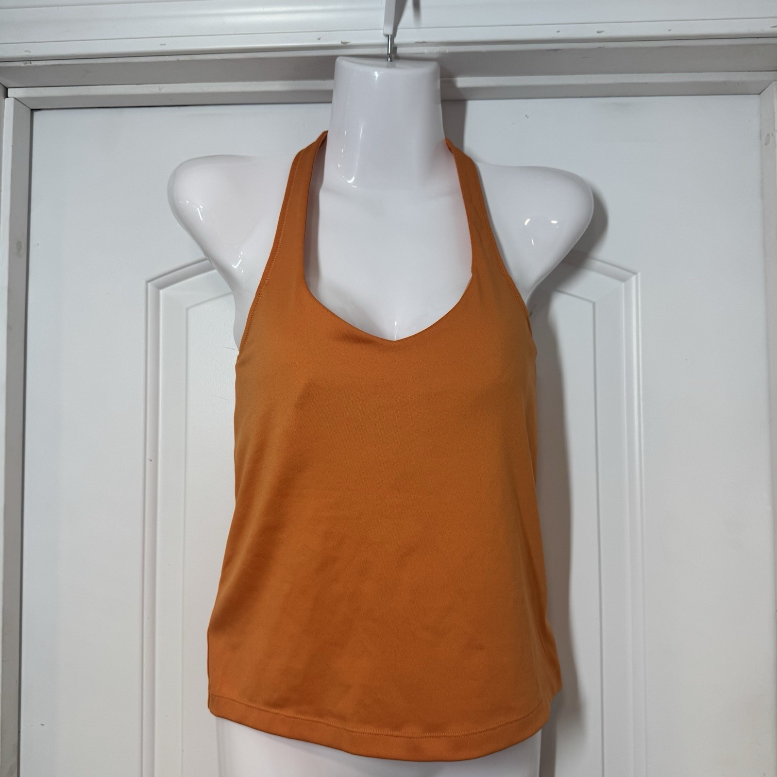 Athleta Tara Halter Tankini Top Sz 32C Orange Built In Bra Modest Tie Yoga Gym