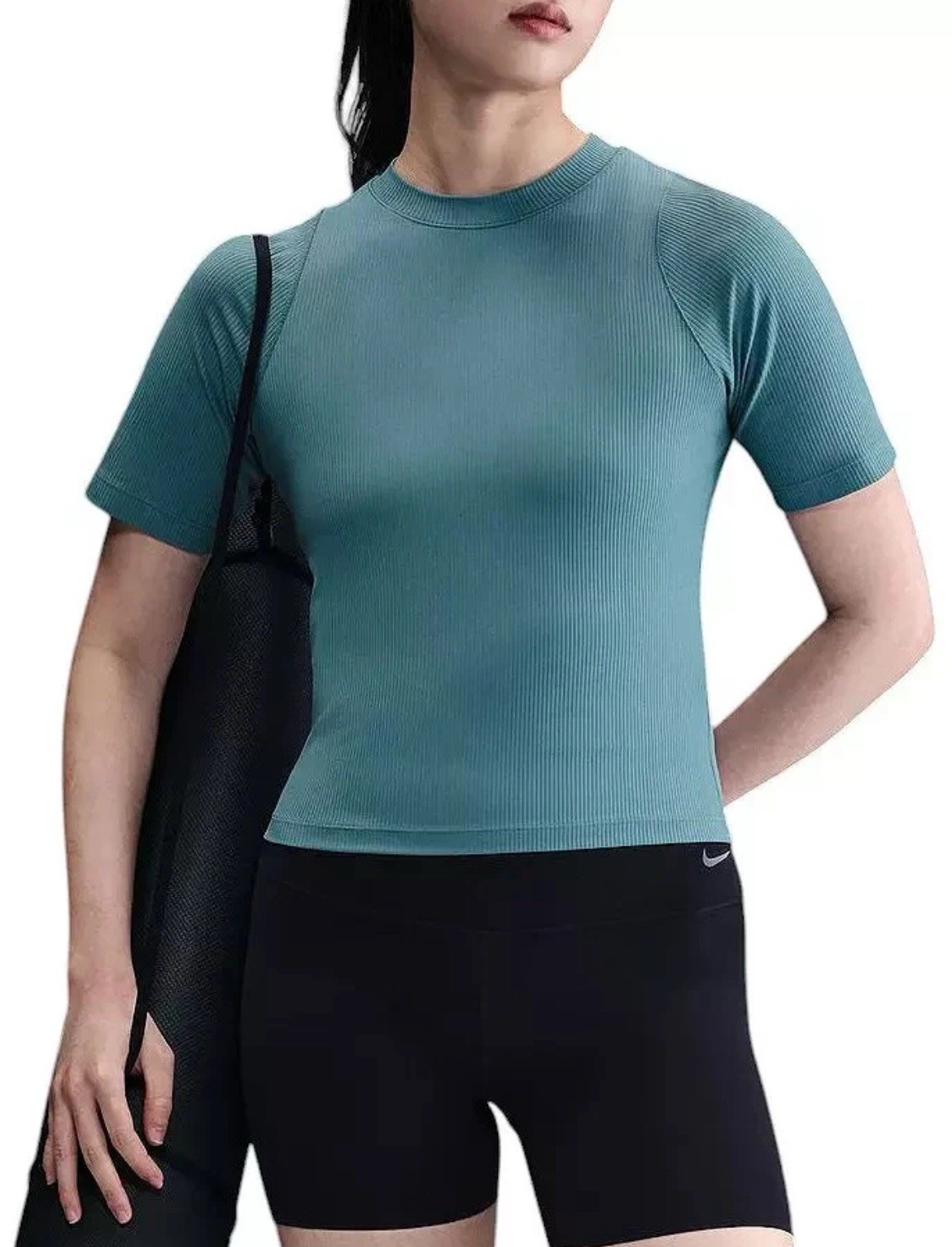 Nike Women’s Zenvy Rib Dri-FIT Short-Sleeve Top Smokey Blue Size XL