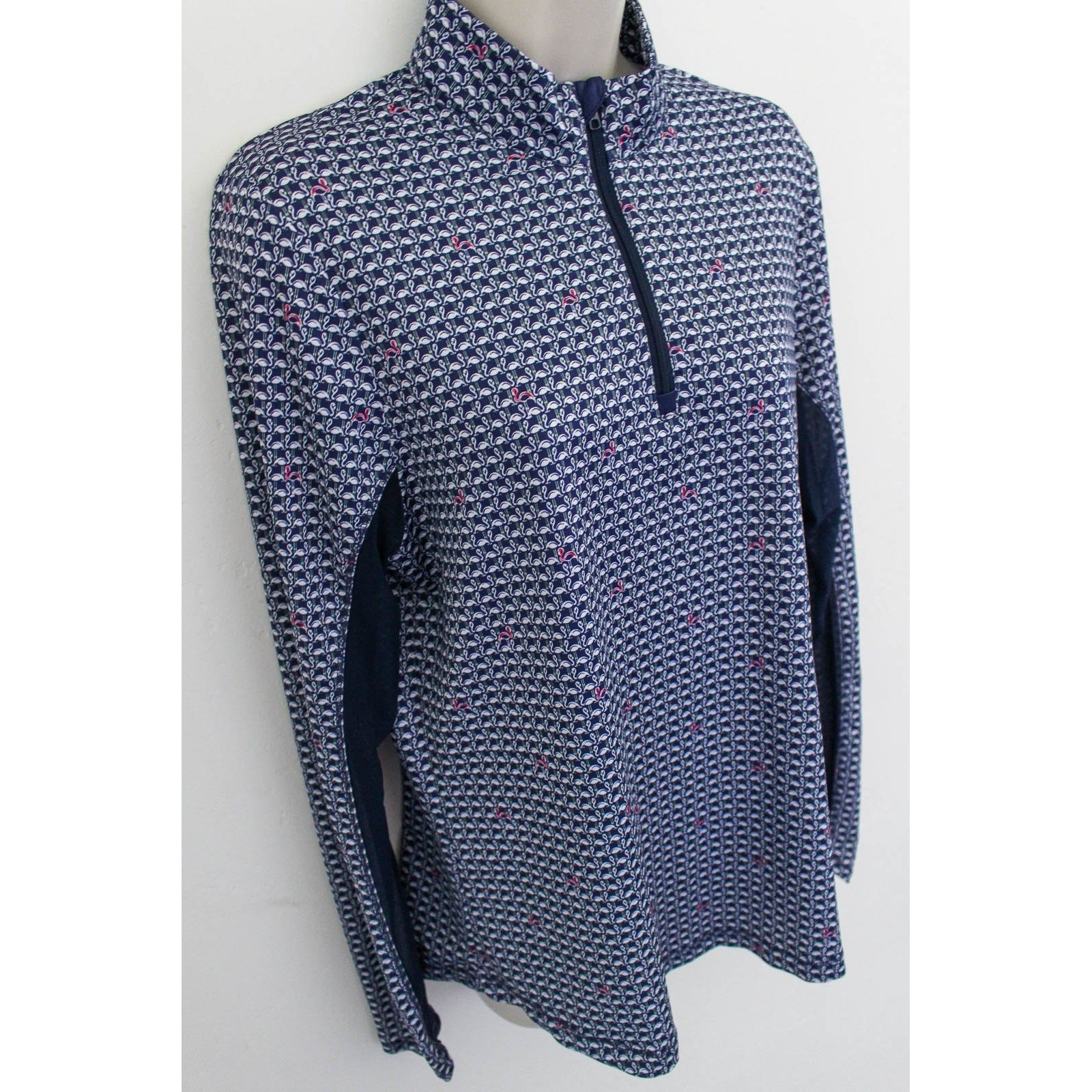 Callaway Pullover Top Womens Large Blue Flamingo Print 1/4 Zip Long Sleeve Golf