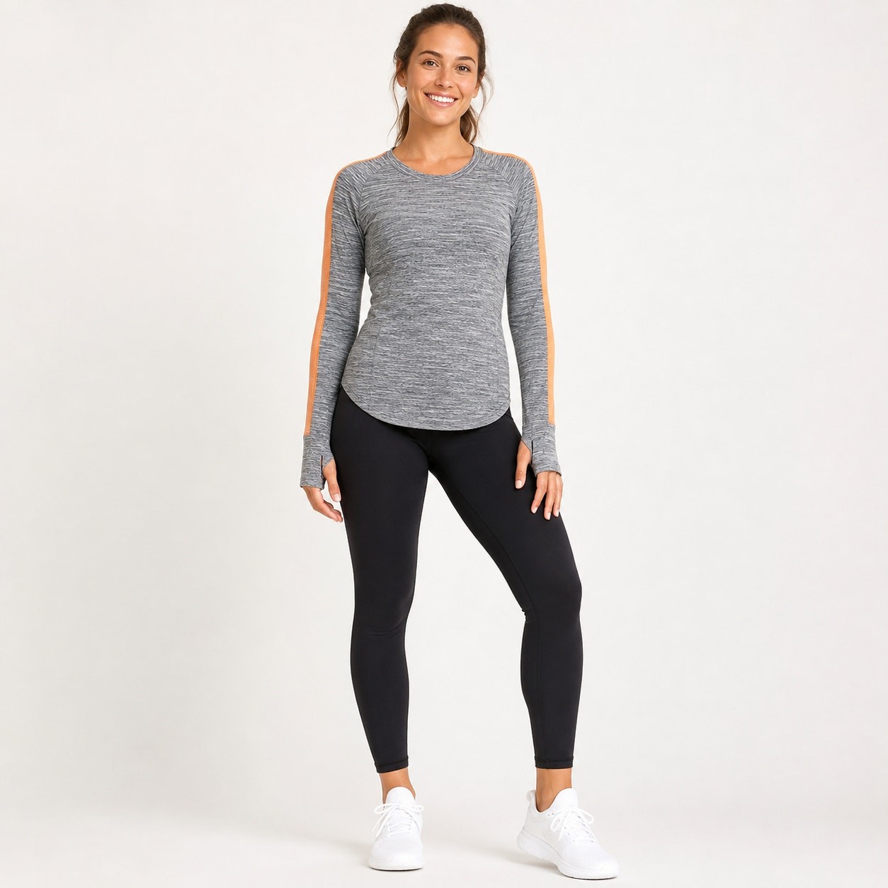 Athleta Snowscape Quilted Pullover Women’s Small Gray Neon Orange Thumbholes