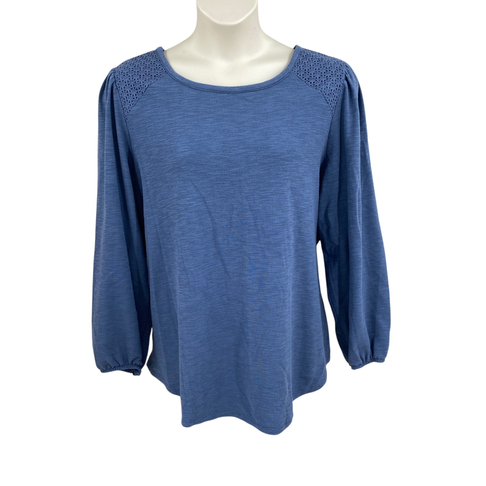 LC Lauren Conrad Womens Knit Tunic Top Size 2X Blue Long Sleeve Lace Shoulders