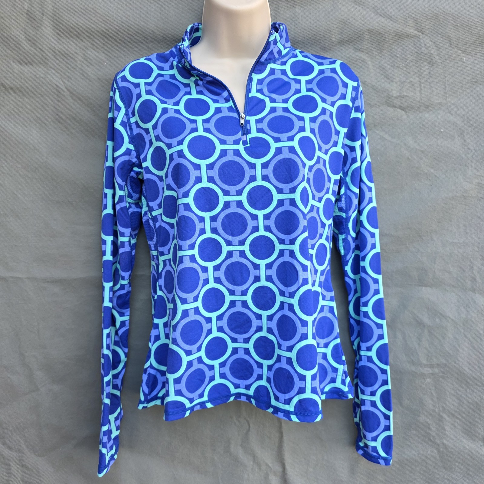 Sol Chill All For Color Size S Pullover Shirt Quarter Zip Mesh Blue Green Golf