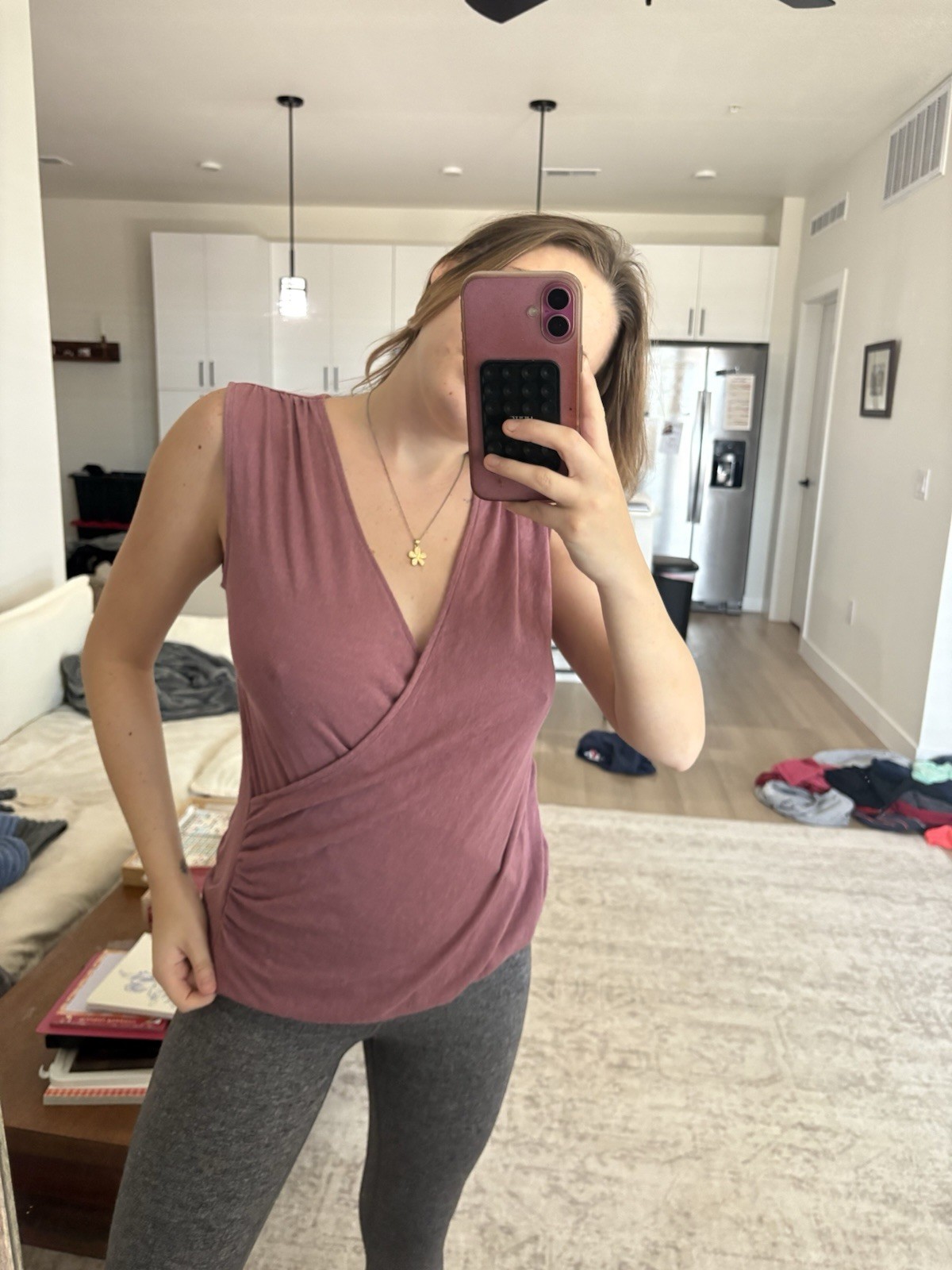 Athleta Purple Solid Wrap V-Neck Modal Stretch Knit Tank Top Women’s XS