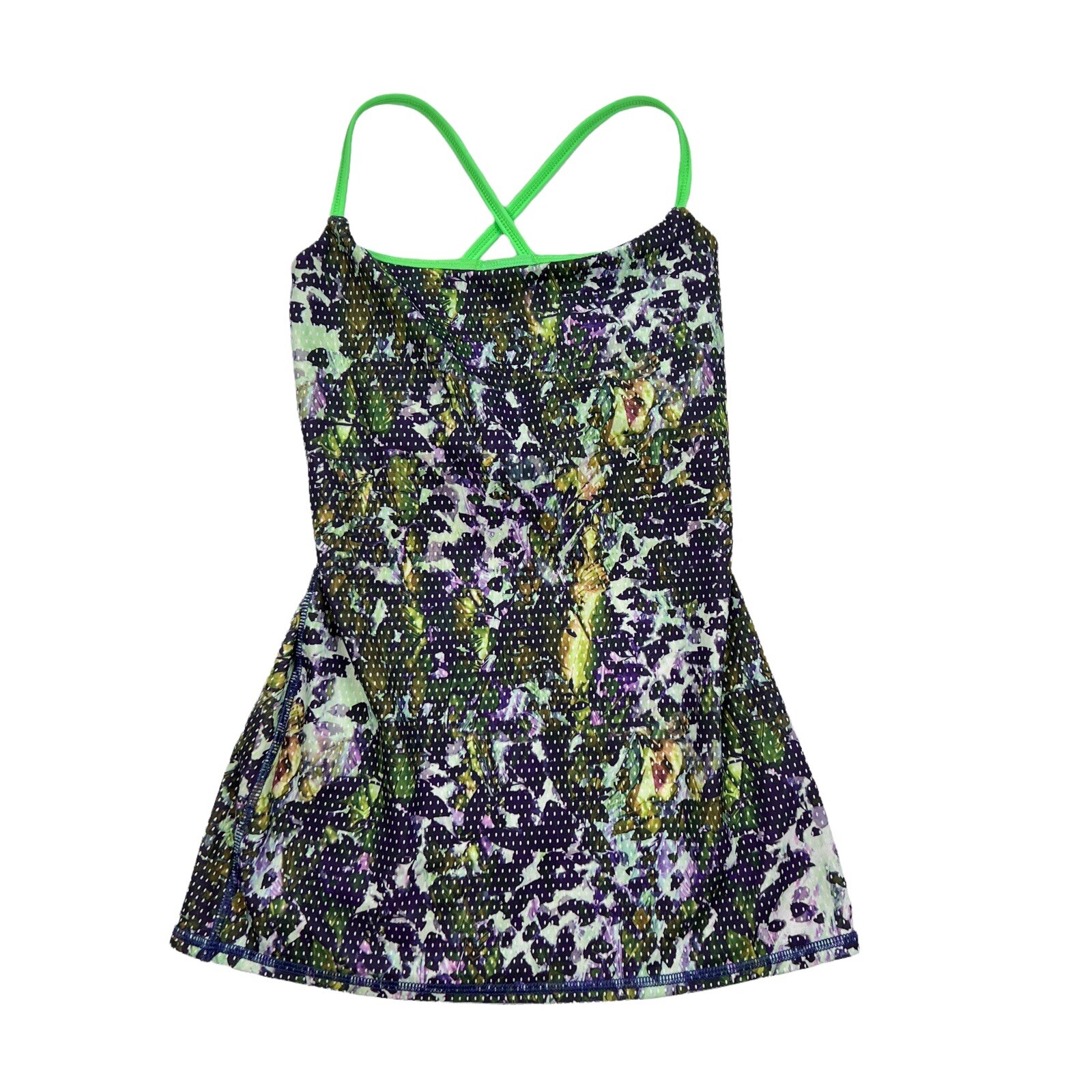 Lululemon Floral Sport White Multi Strappy Back Dancing Warrior Tank Top Size 2