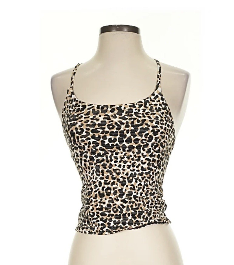 Outdoor Voices TechSweat Move Free Tank Shelf Bra Leopard Print Size Small