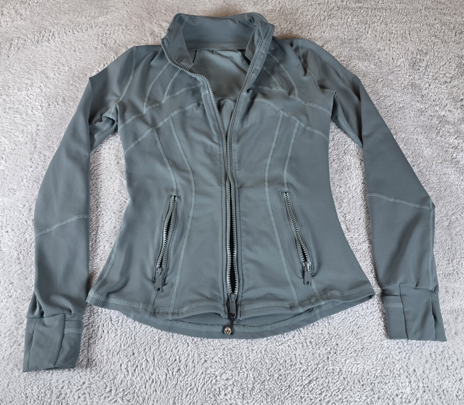 Lululemon Define Jacket Grey Eucalyptus Nulu Full Zip Green Grey Sz 6 16″P2P