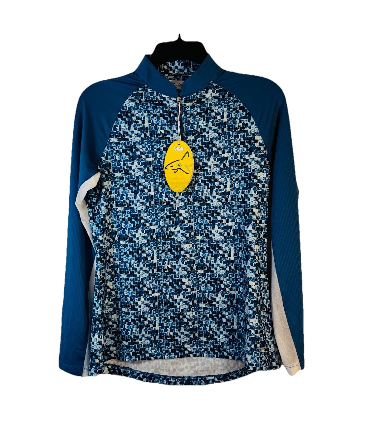 Women NWT Greg Norman Solar XP Golf Pullover 1/4 Zip Blue Patterned Sz S/P