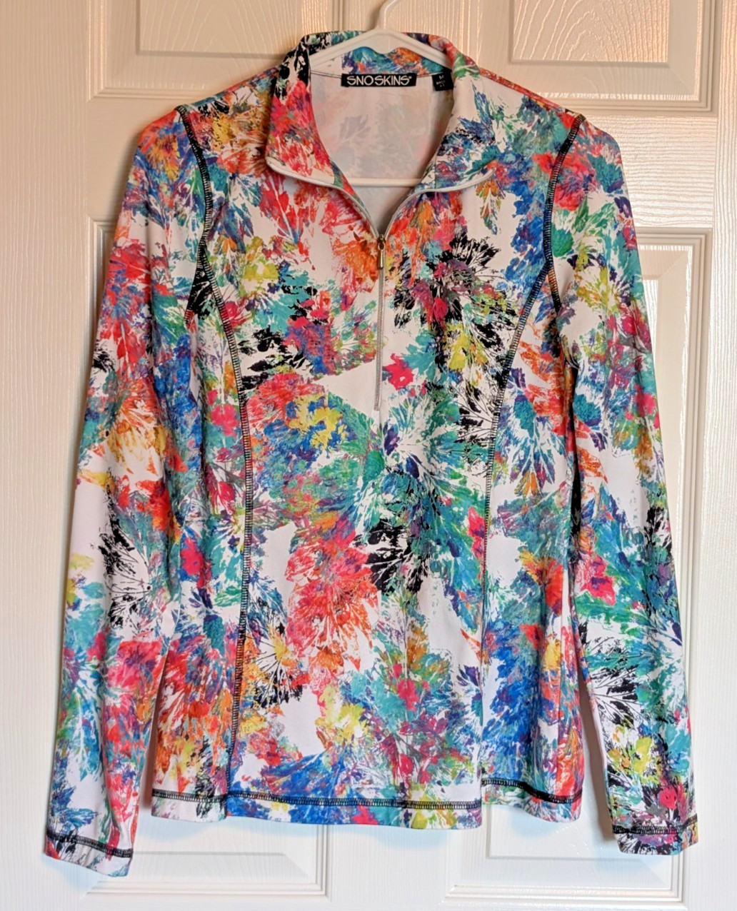 SNOSKINS Abstract Colorful Artsy Quarter Zip Pullover Top Shirt Womens Size M