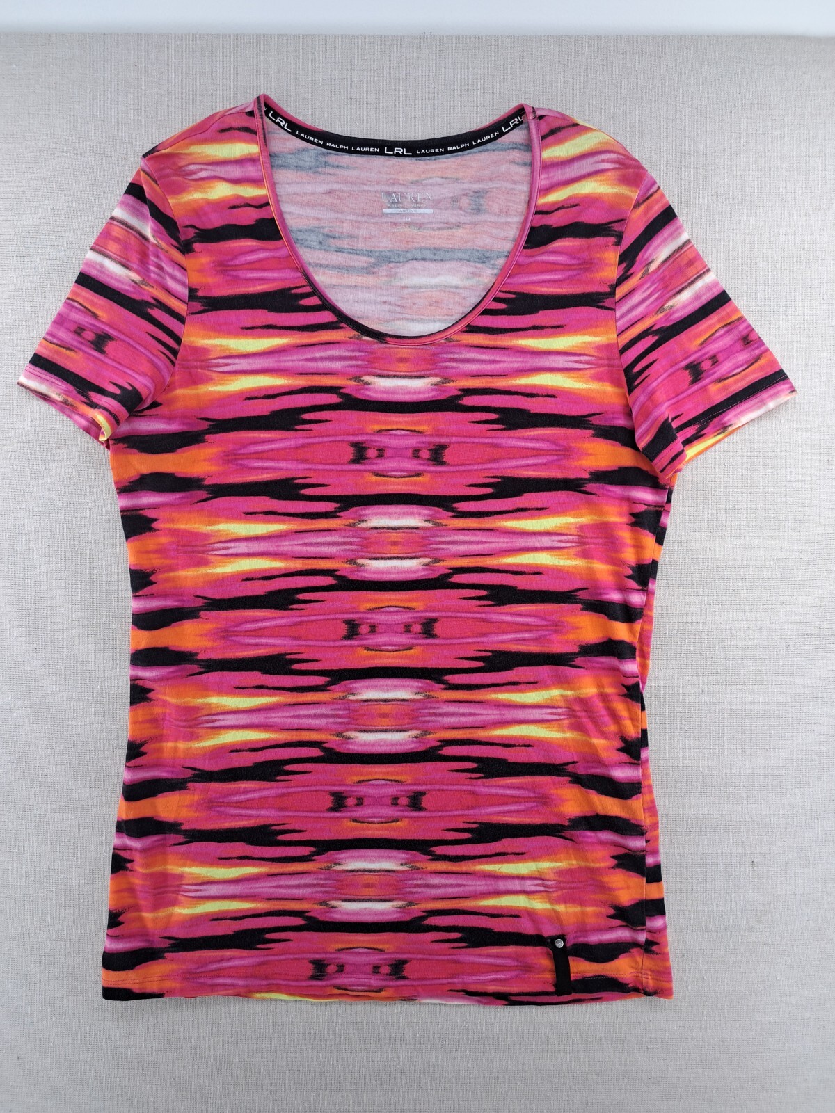 LRL Ralph Lauren Active T Shirt Women Medium Pink Abstract Tie Dye Wavy