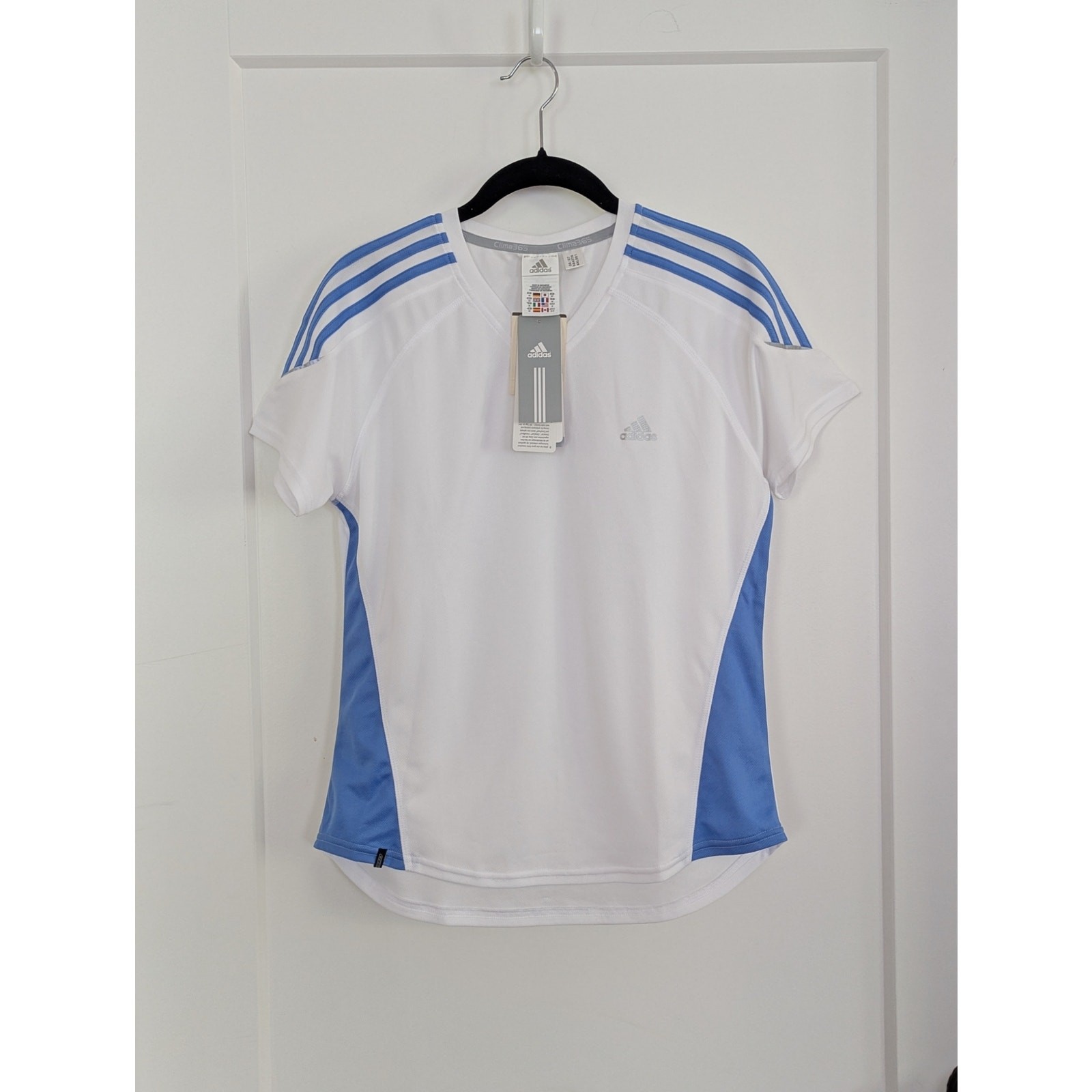 NWT Adidas Clima365 Woman V-neck M white Blue Athletic Y2K
