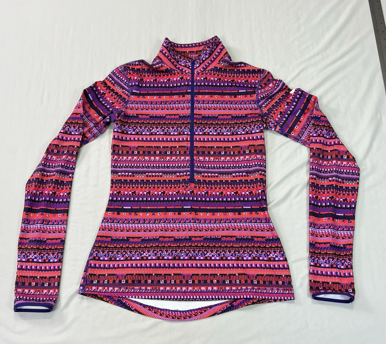 Nike Pro Shirt Womens Small Colorful Geometric Half Zip Stretch Long Sleeve EUC