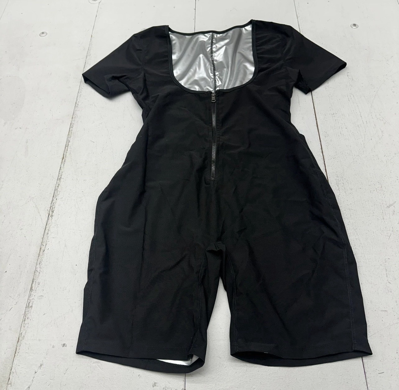 Black Short Sleeve 1/2 Zip Up Full Body Sauna Sweat Bodysuit Women’s Size M NEW