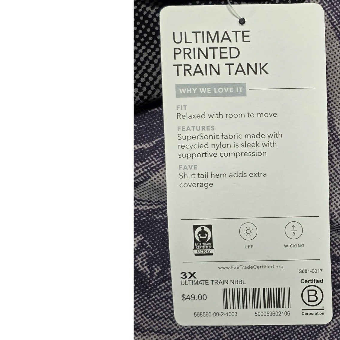 Athleta Ultimate Printed Train Tank Women 3X Black Grey Tie Dye Racerback New