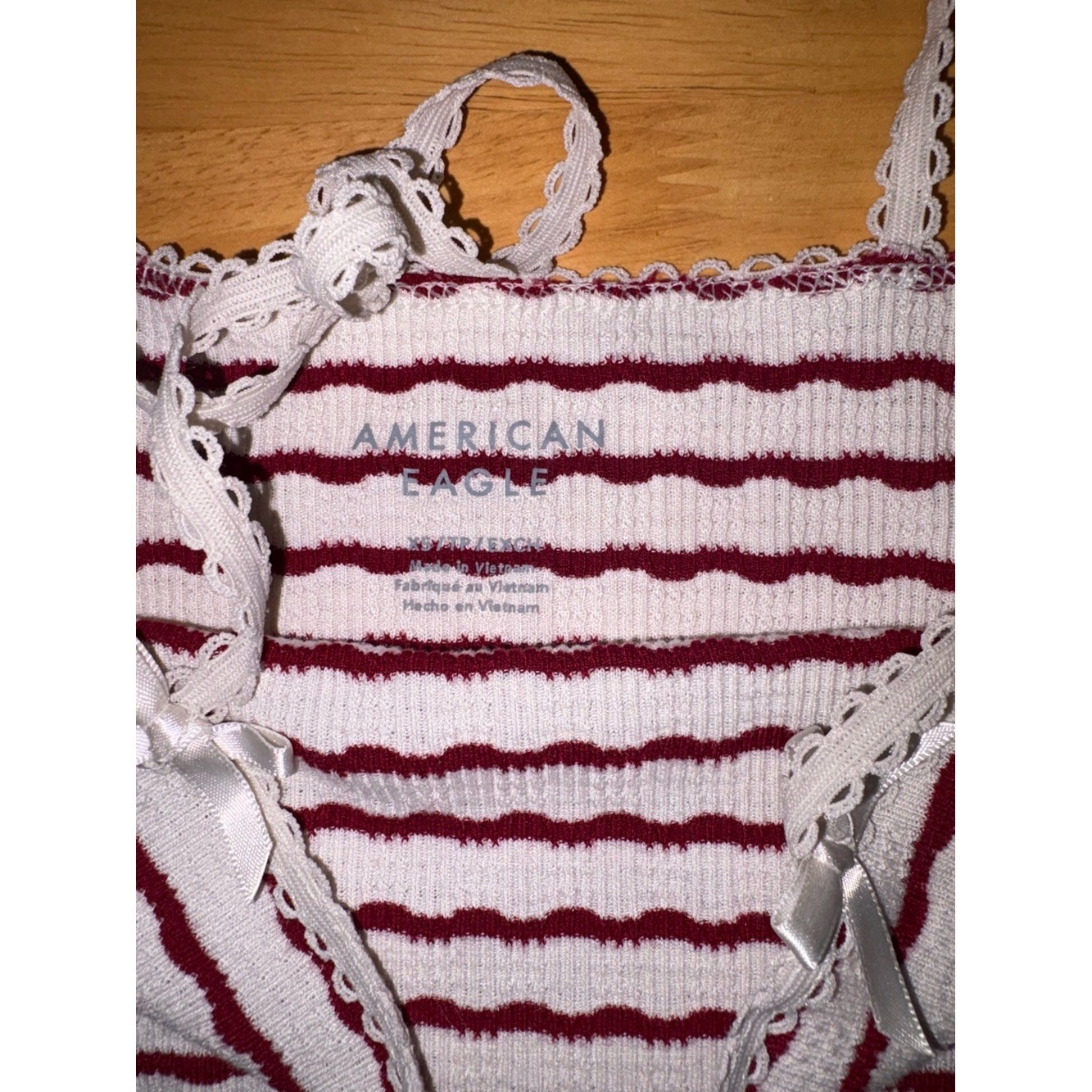 American Eagle Striped Knit Tank Top – White & Burgundy