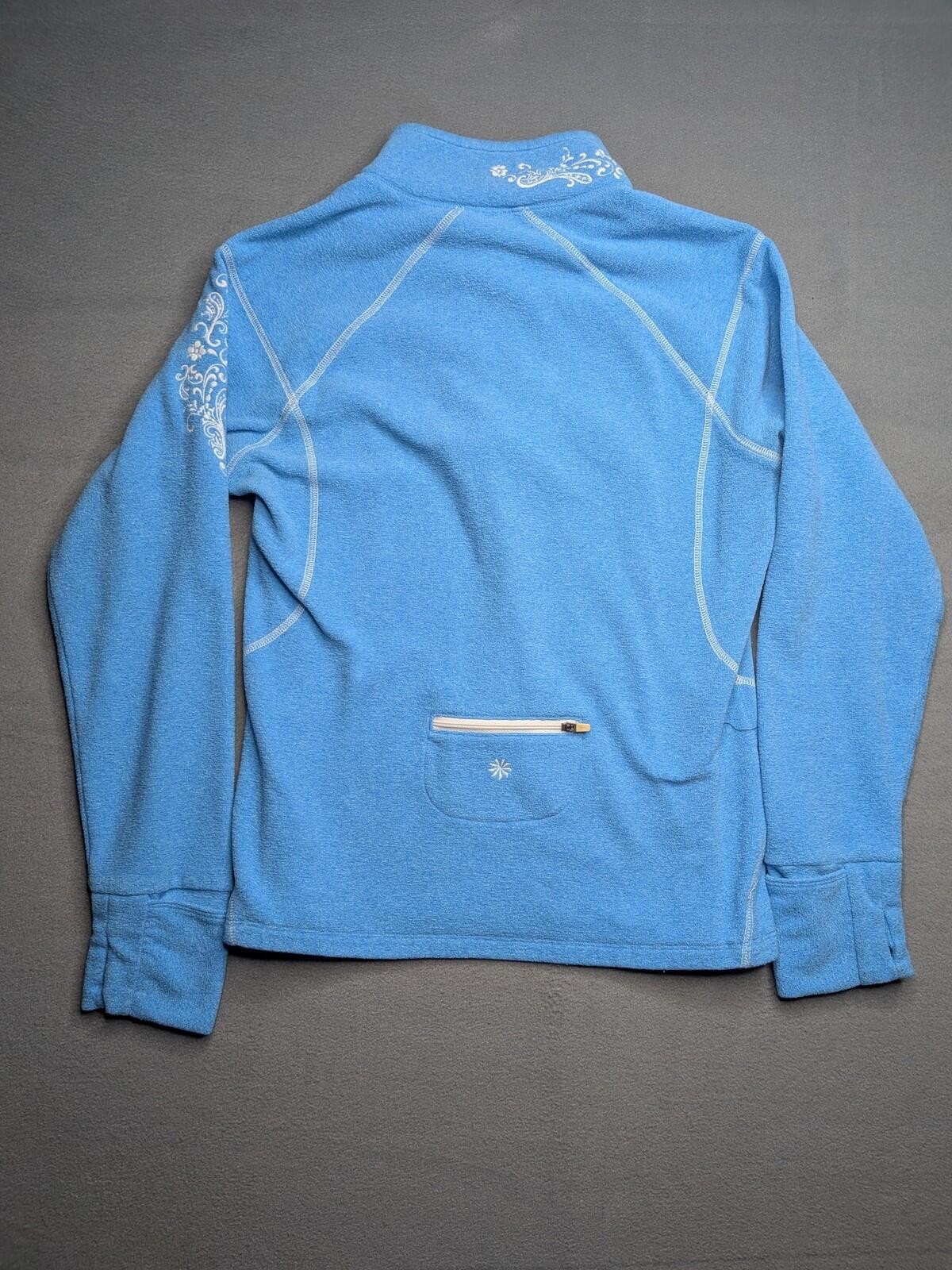 Athleta Pullover Top Womens S Blue Floral Fleece Mock Neck 1/4 Zip Thumbholes