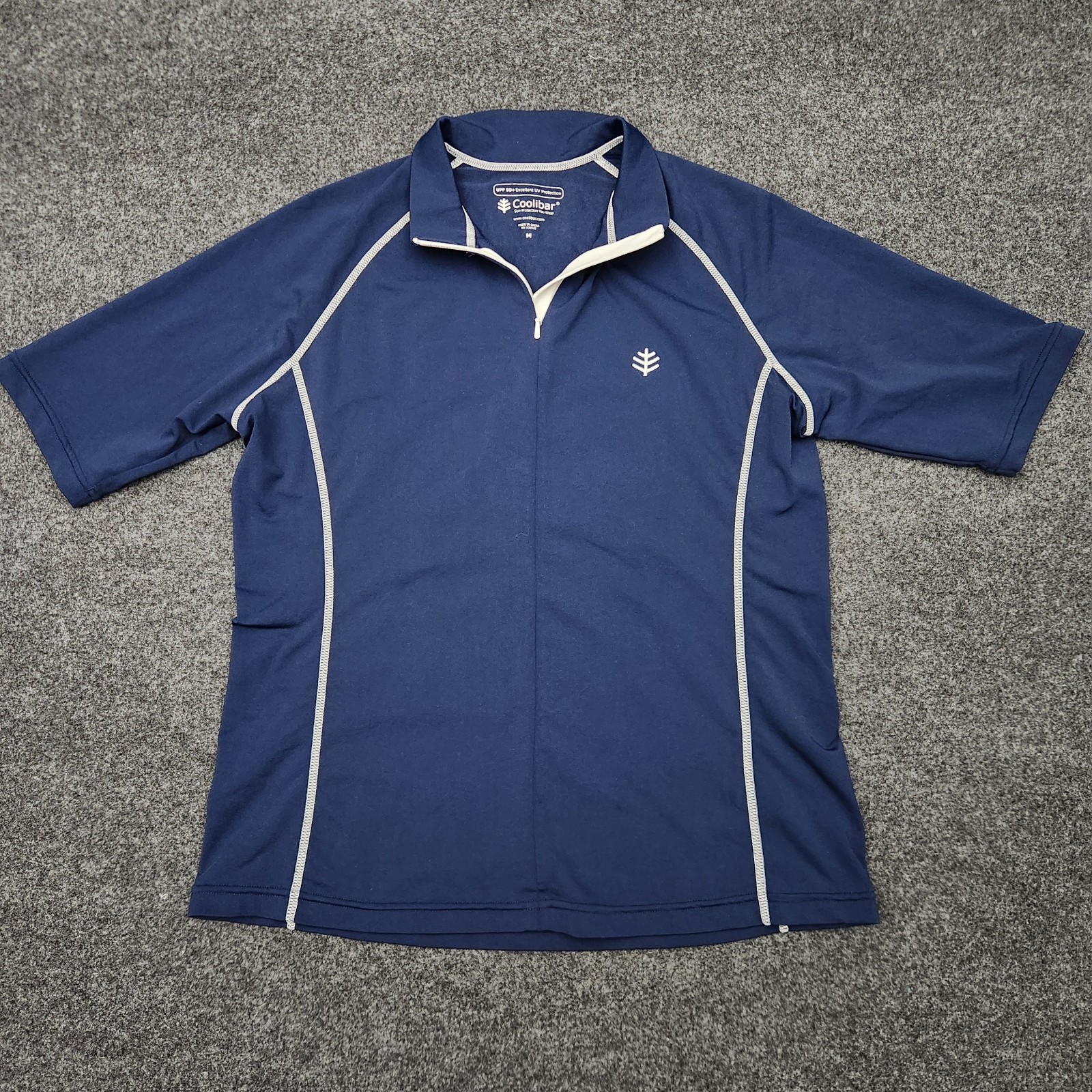 Coolibar Womens Medium Navy Blue 1/4 Zip Swim Sun Shirt Jersey UPF+ 50 Top