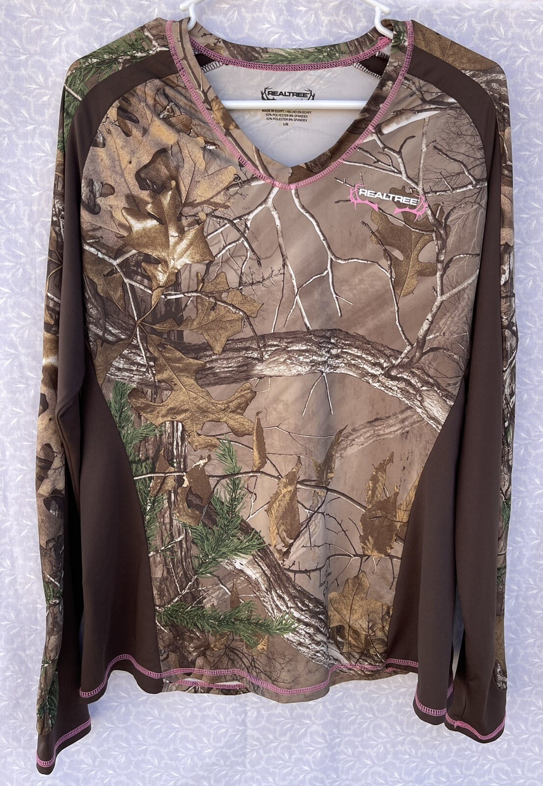 Realtree Camouflage Athletic Shirt Long Sleeve Activewear Pink Accent Size L