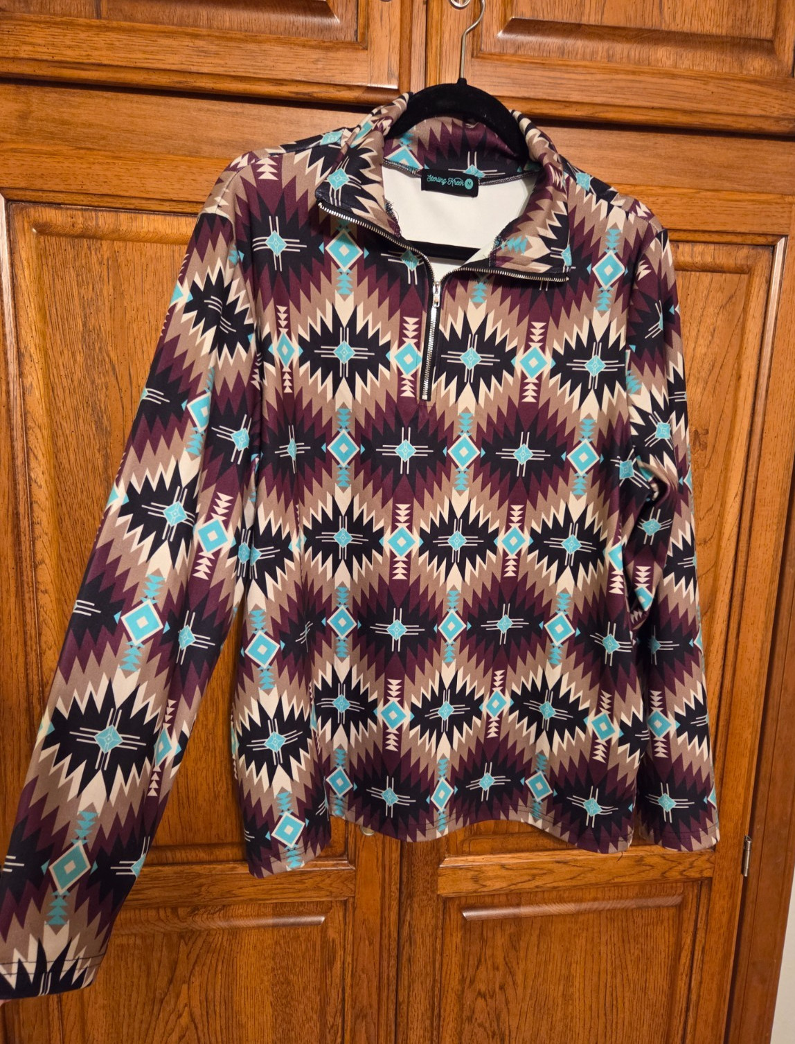 Sterling Kreek Womens M Southwest Aztec Long Sleeve Pocket 1/4 Zip Pullover NWOT