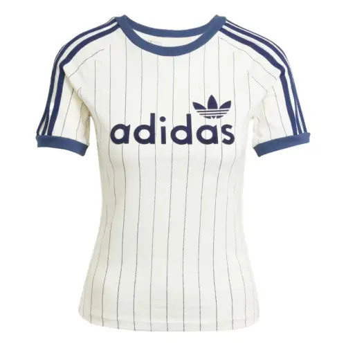 adidas Originals JC7705 Women Cream Pinstripe 3-Stripes Trefoil Slim Fit Short S