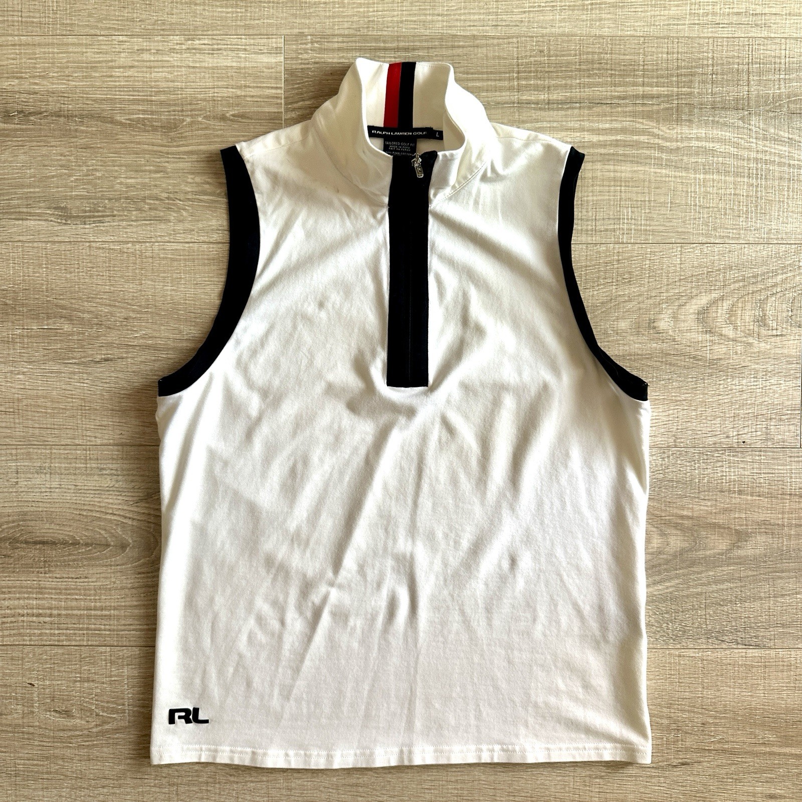 Ralph Lauren Golf Women’s Sleeveless 1/4 Zip Pullover White Pima Cotton L