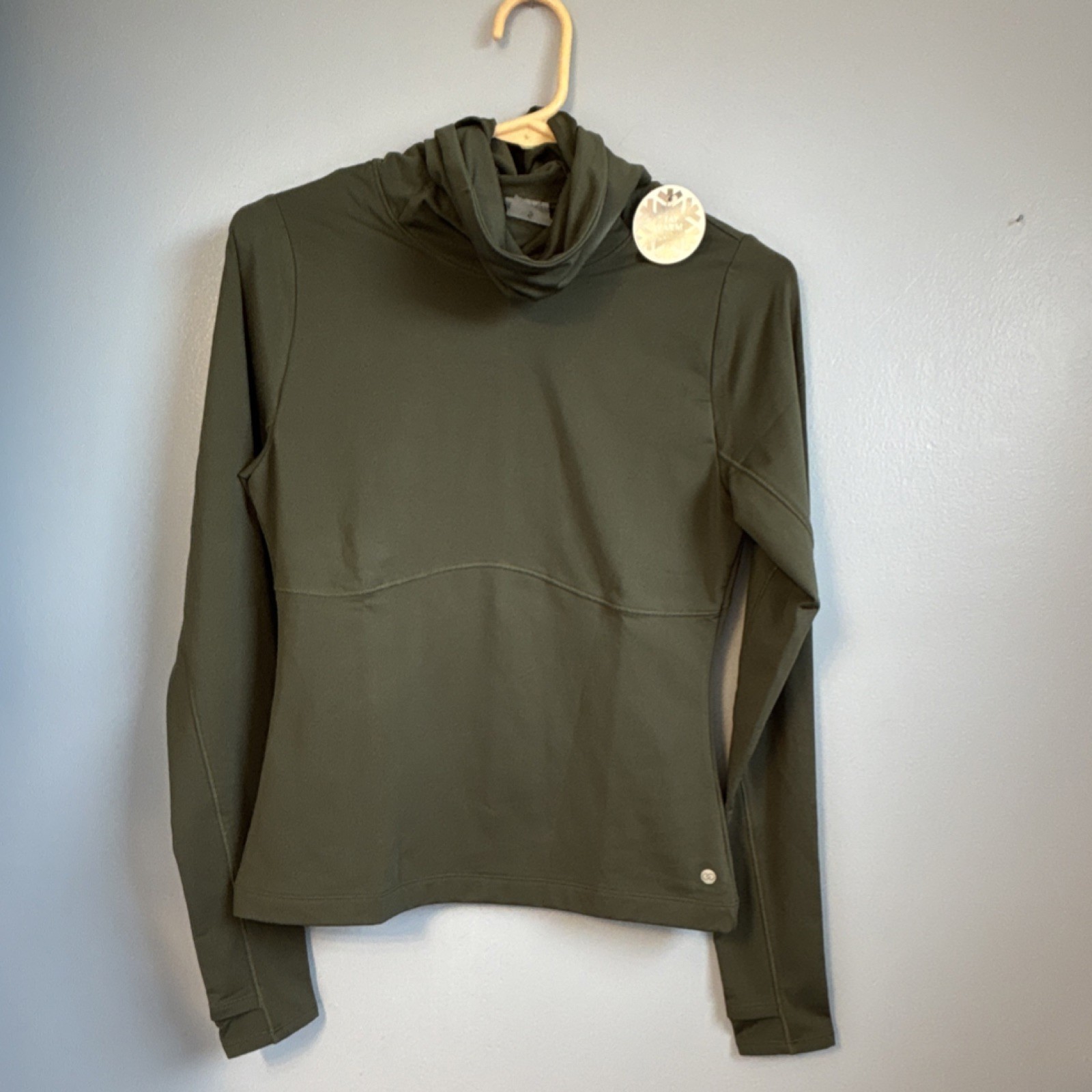 CALIA Womens Cold Weather Long Sleeve Mock Neck Top Olive Green Balaclava NWT