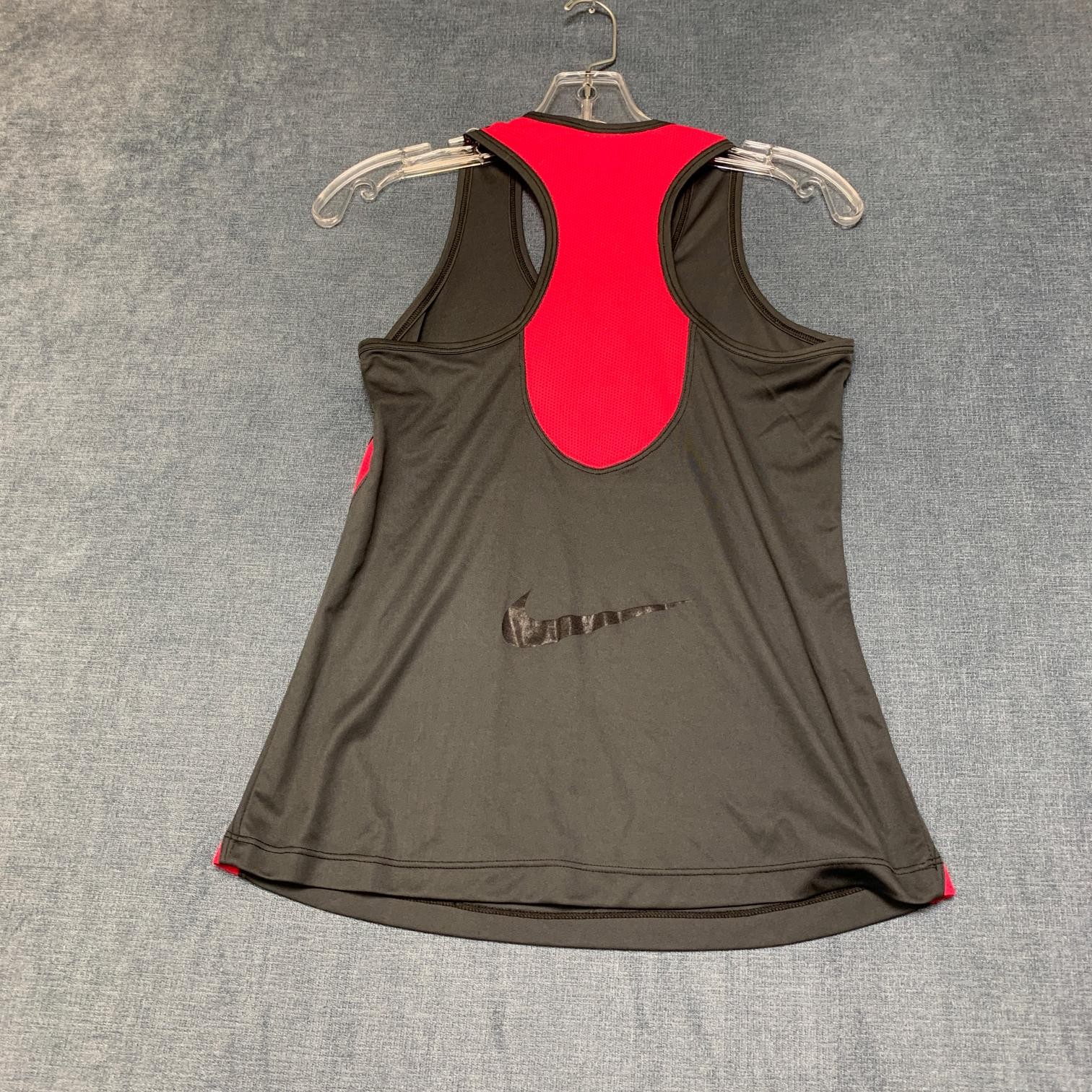 Nike Just Do It Powerback Top Womens Small Black Red Logo Mesh Lined Racer Back