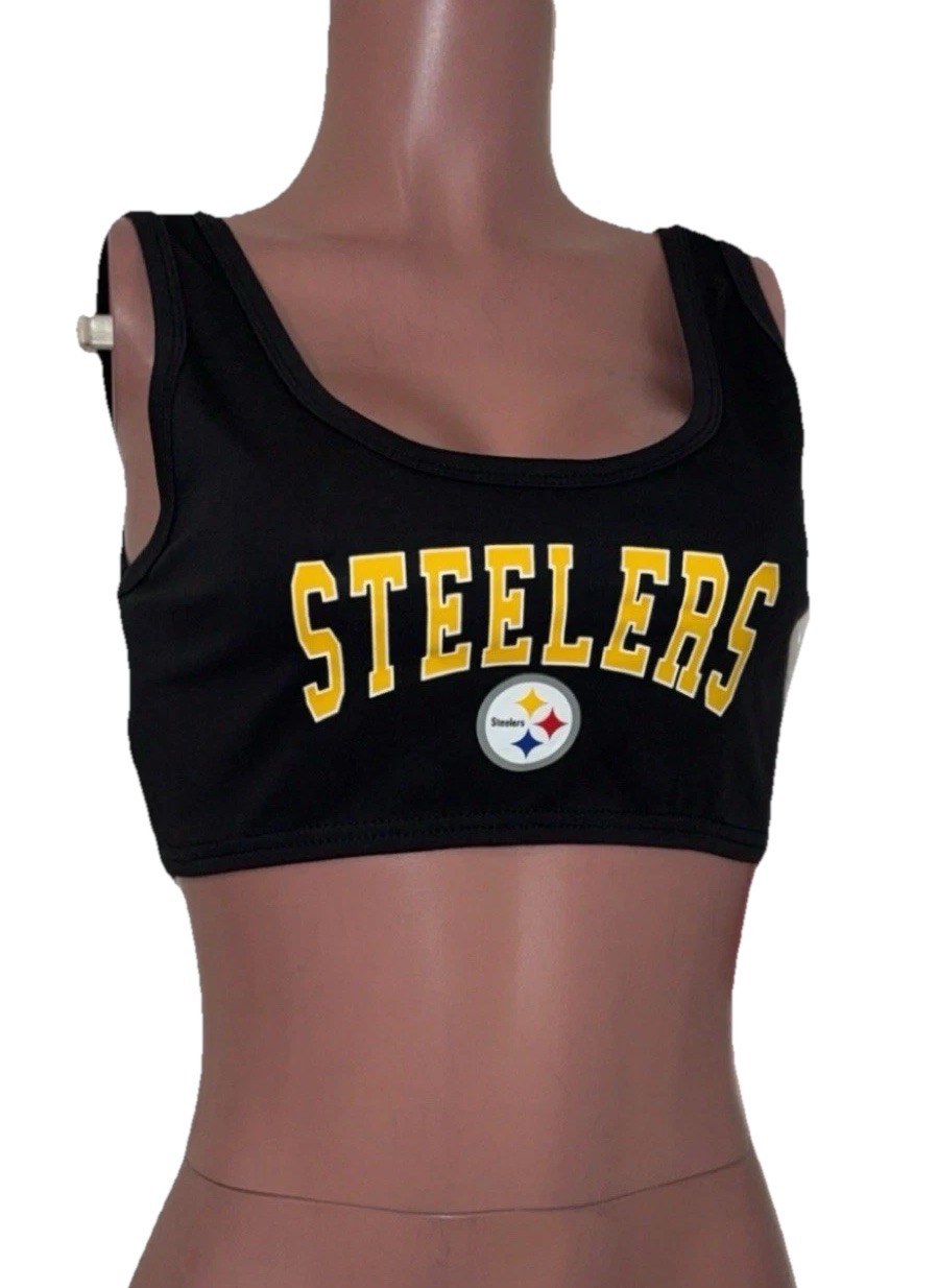 NFL Black Pittsburgh Steelers Crop Top Athletic Women’s Sports Bra Style NWT Sm