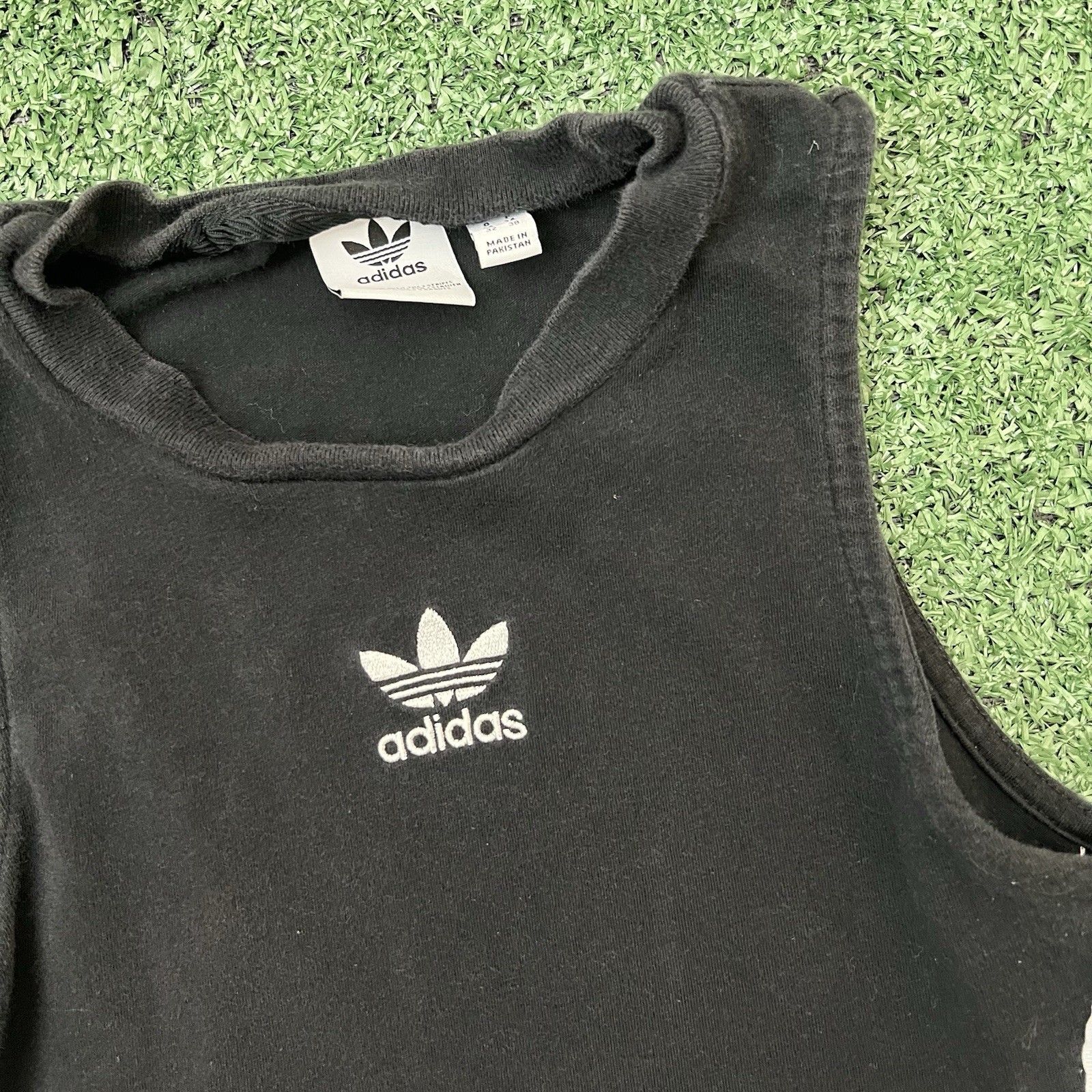 Y2K 90s Adidas Original Crop Tank Black Size XS Trefoil Embroidered