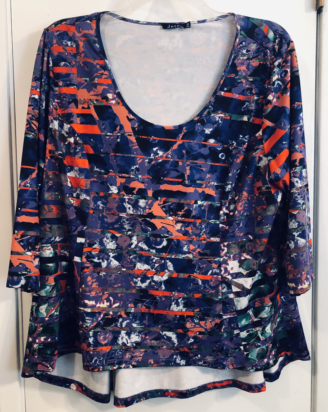 JETE Pullover Shirt Top Geometric Vibrant Purple Multicolor Stretch Women’s 2X