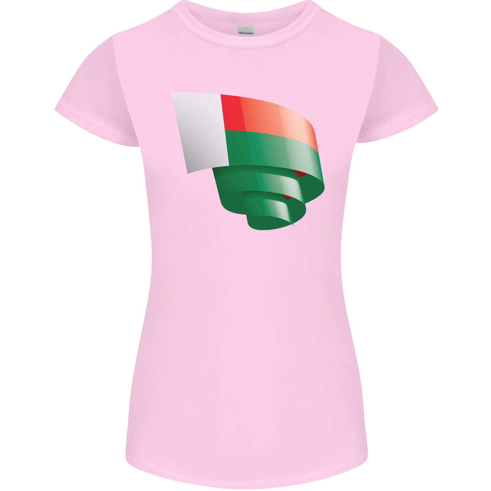 Curled Madagascar Flag Madagascan Day Football Womens Petite Cut T-Shirt
