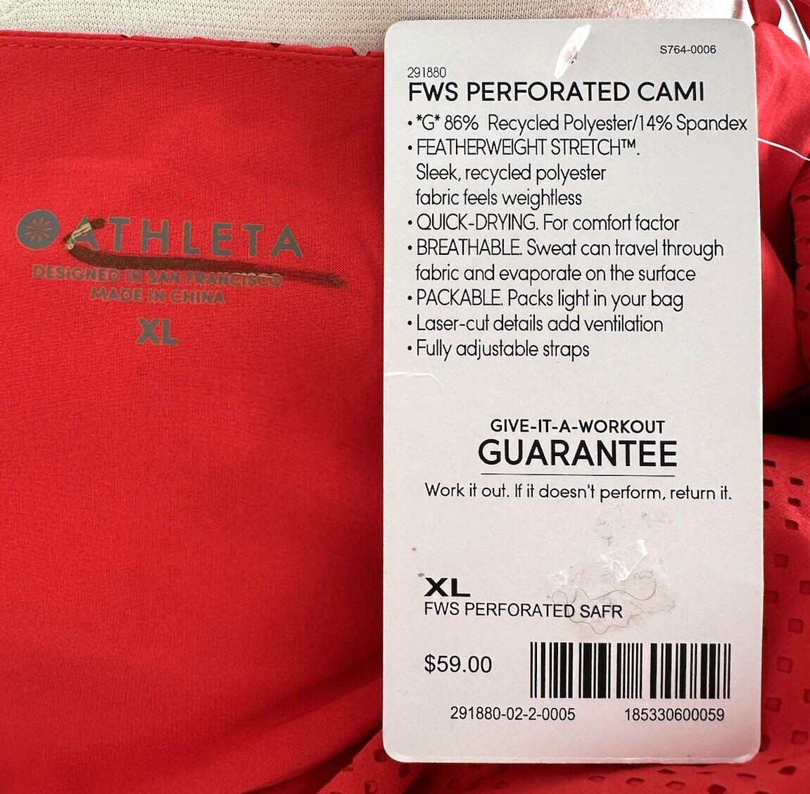 Athleta Perforated Cami XL Saffron Red Orange Athletic Tank Adjustable Strap NWT
