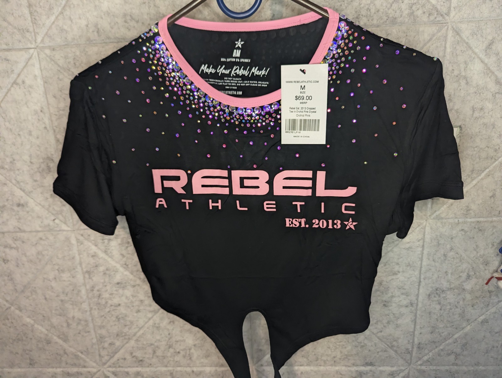 Adult M Rebel Athletic New Est. 2013 Cropped Tee in Orchid Pink Crystal