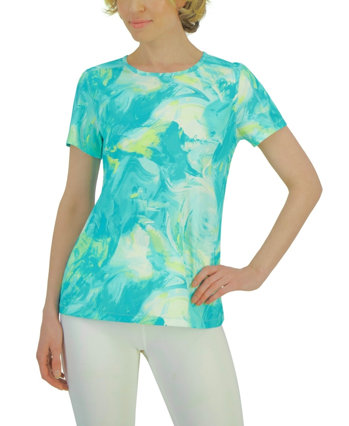 ID Ideology Women Relaxed Printed Short-Sleeve Birdseye Mesh Sea Shore XS NEW !